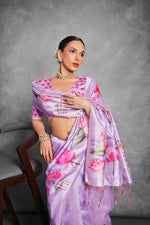 Thumbnail for Jyoti Fashion Women's Lavender Soft Tussar Silk Floral Printed Saree with Blouse - Distacart