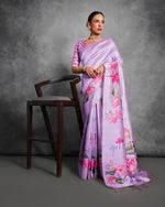 Thumbnail for Jyoti Fashion Women's Lavender Soft Tussar Silk Floral Printed Saree with Blouse - Distacart