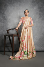 Thumbnail for Jyoti Fashion Women's Cream Soft Tussar Silk Floral Printed Saree with Blouse - Distacart