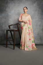 Thumbnail for Jyoti Fashion Women's Cream Soft Tussar Silk Floral Printed Saree with Blouse - Distacart