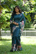 Thumbnail for Jyoti Fashion Women's Teal Soft Tussar Silk Floral Printed Saree with Blouse - Distacart