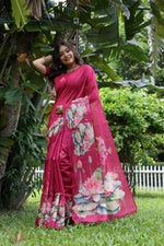 Thumbnail for Jyoti Fashion Women's Rani Pink Soft Tussar Silk Floral Printed Saree with Blouse - Distacart