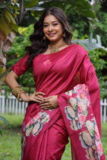 Thumbnail for Jyoti Fashion Women's Rani Pink Soft Tussar Silk Floral Printed Saree with Blouse - Distacart