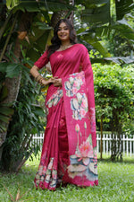 Thumbnail for Jyoti Fashion Women's Rani Pink Soft Tussar Silk Floral Printed Saree with Blouse - Distacart