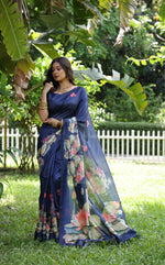 Thumbnail for Jyoti Fashion Women's Blue Soft Tussar Silk Floral Printed Saree with Blouse - Distacart