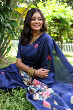 Thumbnail for Jyoti Fashion Women's Blue Soft Tussar Silk Floral Printed Saree with Blouse - Distacart