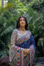 Thumbnail for Jyoti Fashion Women's Navy Blue Soft Tussar Silk Madhubani Printed Saree with Blouse - Distacart
