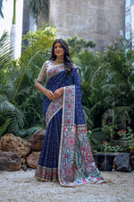 Thumbnail for Jyoti Fashion Women's Navy Blue Soft Tussar Silk Madhubani Printed Saree with Blouse - Distacart