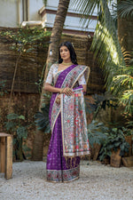 Thumbnail for Jyoti Fashion Women's Purple Soft Tussar Silk Madhubani Printed Saree with Blouse - Distacart