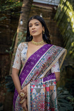 Thumbnail for Jyoti Fashion Women's Purple Soft Tussar Silk Madhubani Printed Saree with Blouse - Distacart
