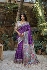 Thumbnail for Jyoti Fashion Women's Purple Soft Tussar Silk Madhubani Printed Saree with Blouse - Distacart