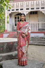 Thumbnail for Jyoti Fashion Women's Maroon Soft Tussar Silk Floral Printed Saree with Blouse - Distacart
