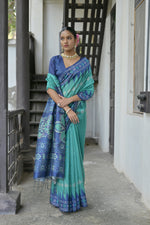 Thumbnail for Jyoti Fashion Women's Sea Green Soft Tussar Silk Temple Border Saree with Blouse - Distacart