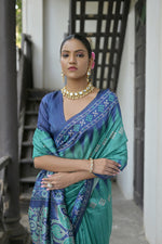 Thumbnail for Jyoti Fashion Women's Sea Green Soft Tussar Silk Temple Border Saree with Blouse - Distacart