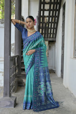 Thumbnail for Jyoti Fashion Women's Sea Green Soft Tussar Silk Temple Border Saree with Blouse - Distacart