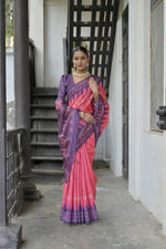 Thumbnail for Jyoti Fashion Women's Pink Soft Tussar Silk Temple Border Saree with Blouse - Distacart