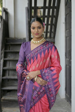 Thumbnail for Jyoti Fashion Women's Pink Soft Tussar Silk Temple Border Saree with Blouse - Distacart