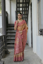 Thumbnail for Jyoti Fashion Women's Mustard Soft Tussar Silk Temple Border Saree with Blouse - Distacart