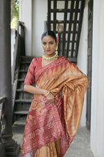 Thumbnail for Jyoti Fashion Women's Mustard Soft Tussar Silk Temple Border Saree with Blouse - Distacart