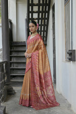 Thumbnail for Jyoti Fashion Women's Mustard Soft Tussar Silk Temple Border Saree with Blouse - Distacart