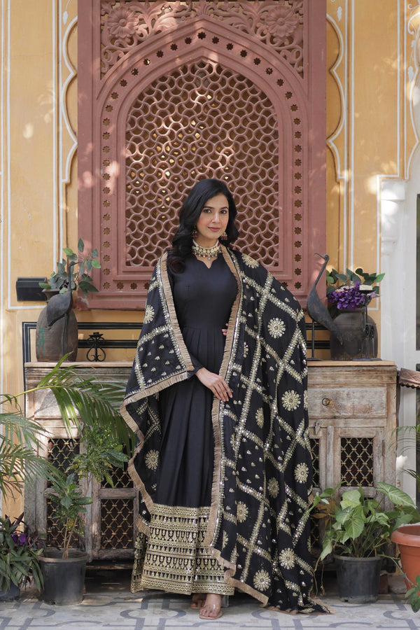 Jyoti Fashion Women's Black Star Georgette Sequins Zari Embroidered Long Anarkali Sets - Distacart