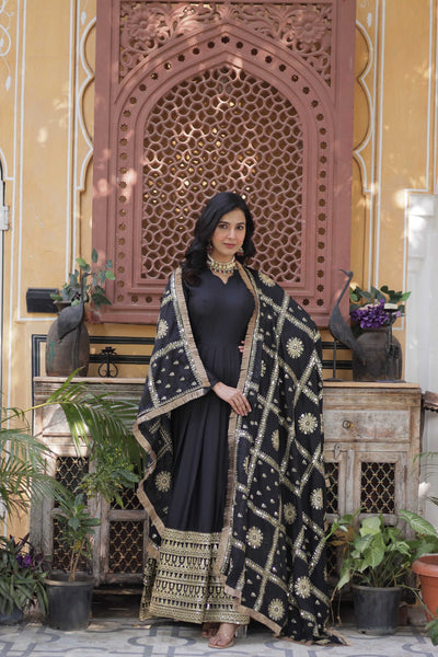 Jyoti Fashion Women's Black Star Georgette Sequins Zari Embroidered Long Anarkali Sets - Distacart