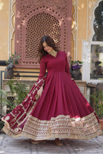 Thumbnail for Jyoti Fashion Women's Maroon Star Georgette Sequins Zari Embroidered Long Anarkali Sets - Distacart