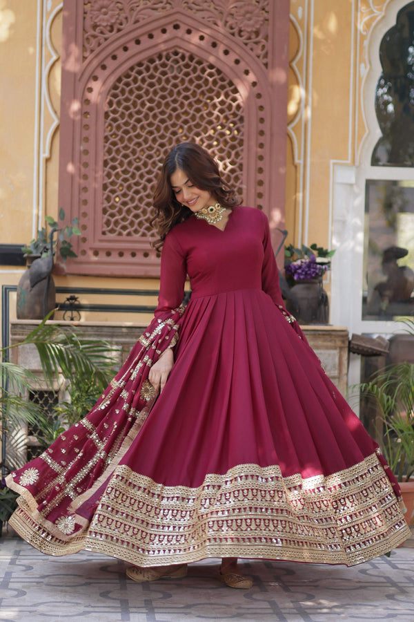 Jyoti Fashion Women's Maroon Star Georgette Sequins Zari Embroidered Long Anarkali Sets - Distacart