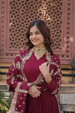 Thumbnail for Jyoti Fashion Women's Maroon Star Georgette Sequins Zari Embroidered Long Anarkali Sets - Distacart