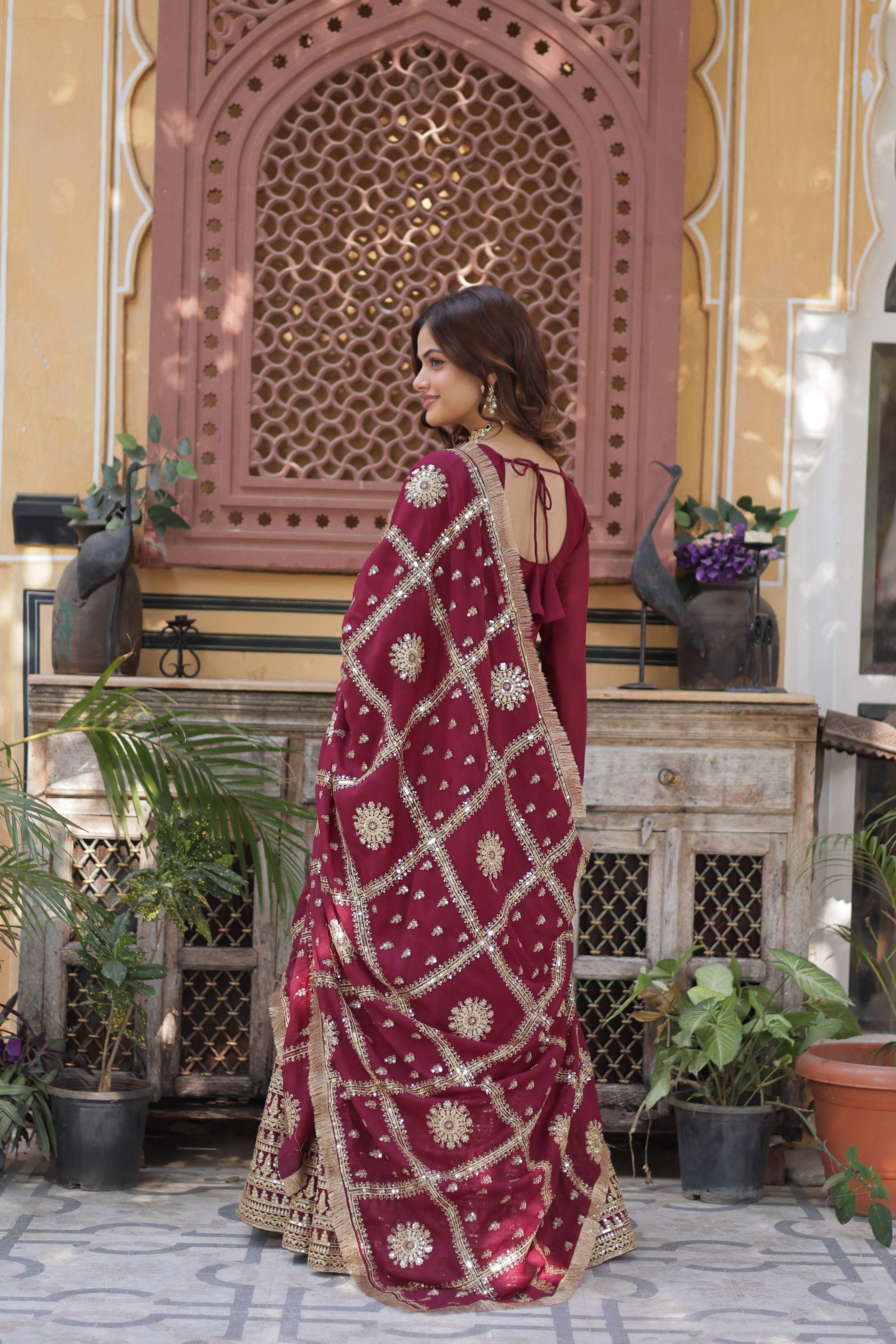 Jyoti Fashion Women's Maroon Star Georgette Sequins Zari Embroidered Long Anarkali Sets - Distacart