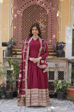 Thumbnail for Jyoti Fashion Women's Maroon Star Georgette Sequins Zari Embroidered Long Anarkali Sets - Distacart