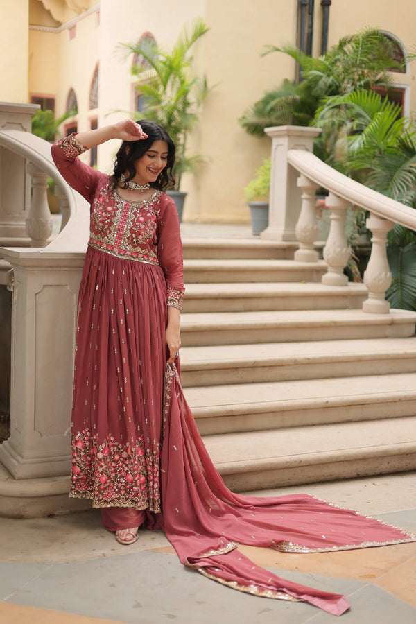 Jyoti Fashion Women's Gajri Faux Georgette Rich Sequins Embroidered Anarkali Set with Dupatta - Distacart