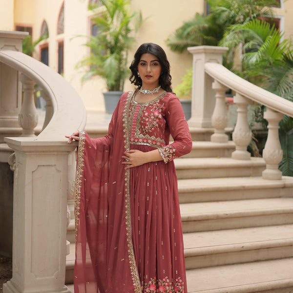 Jyoti Fashion Women's Gajri Faux Georgette Rich Sequins Embroidered Anarkali Set with Dupatta - Distacart