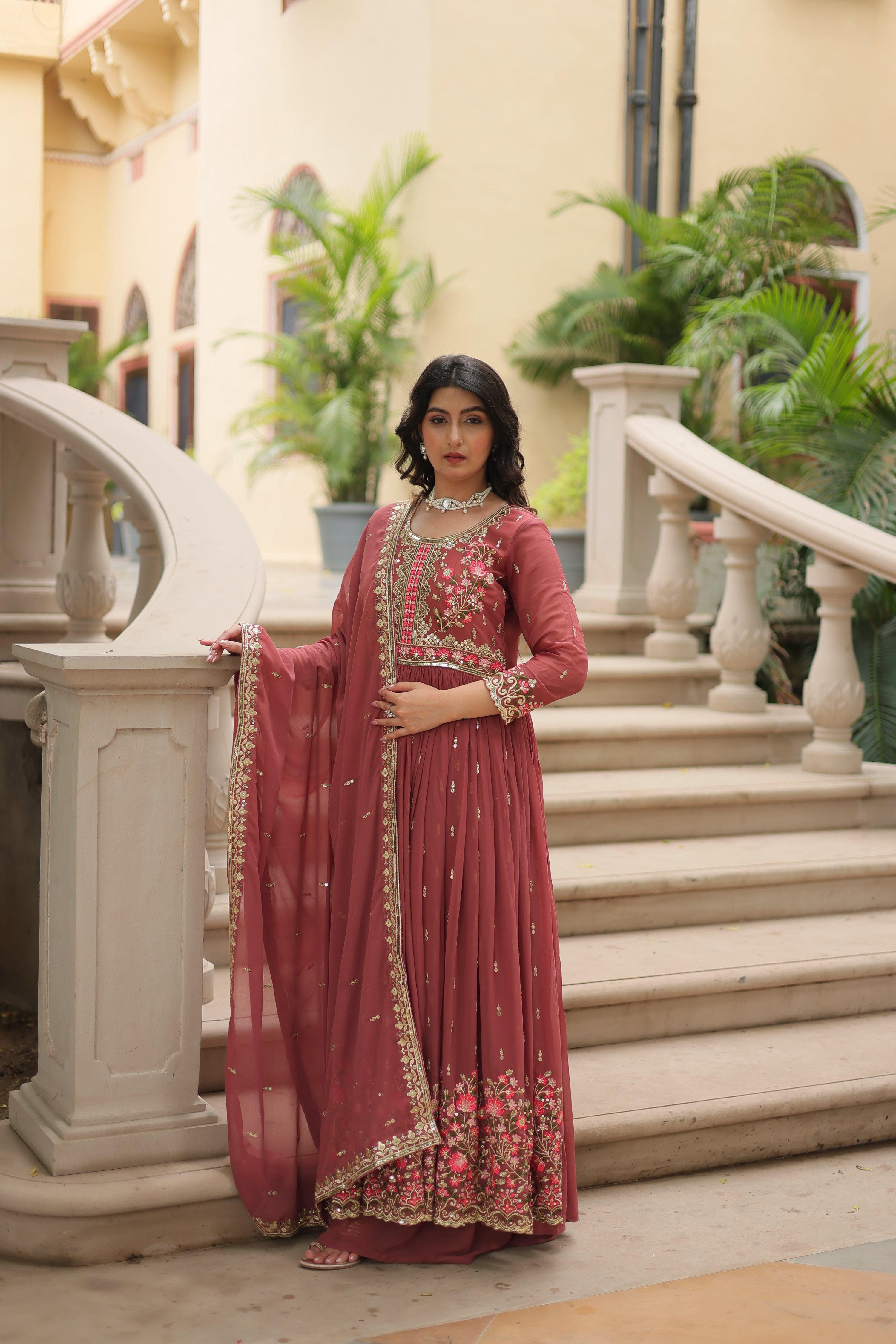 Jyoti Fashion Women's Gajri Faux Georgette Rich Sequins Embroidered Anarkali Set with Dupatta - Distacart