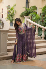 Thumbnail for Jyoti Fashion Women's Purple Faux Georgette Rich Sequins Embroidered Anarkali Set with Dupatta - Distacart