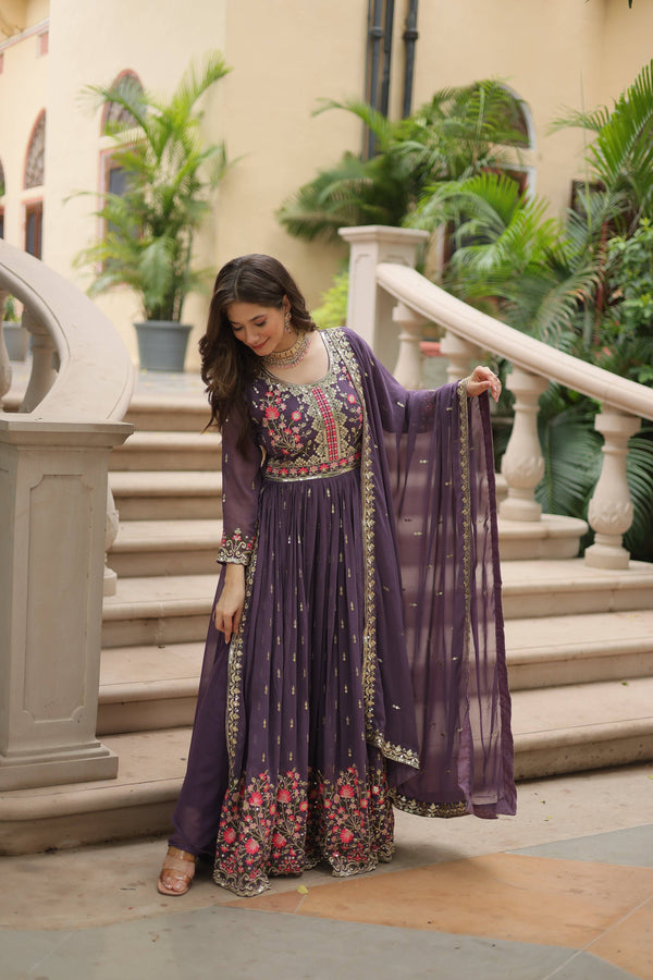 Jyoti Fashion Women's Purple Faux Georgette Rich Sequins Embroidered Anarkali Set with Dupatta - Distacart