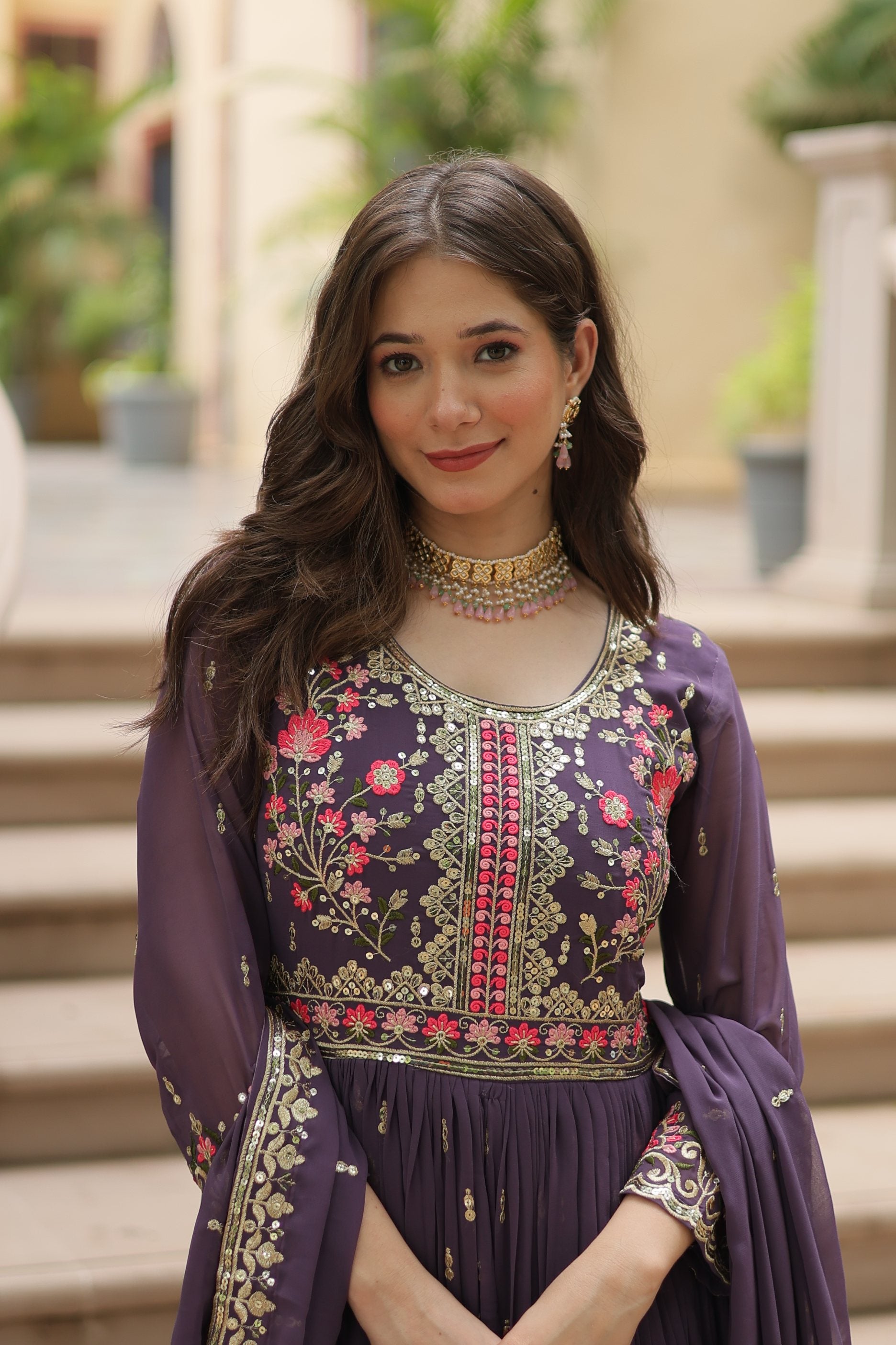 Jyoti Fashion Women's Purple Faux Georgette Rich Sequins Embroidered Anarkali Set with Dupatta - Distacart