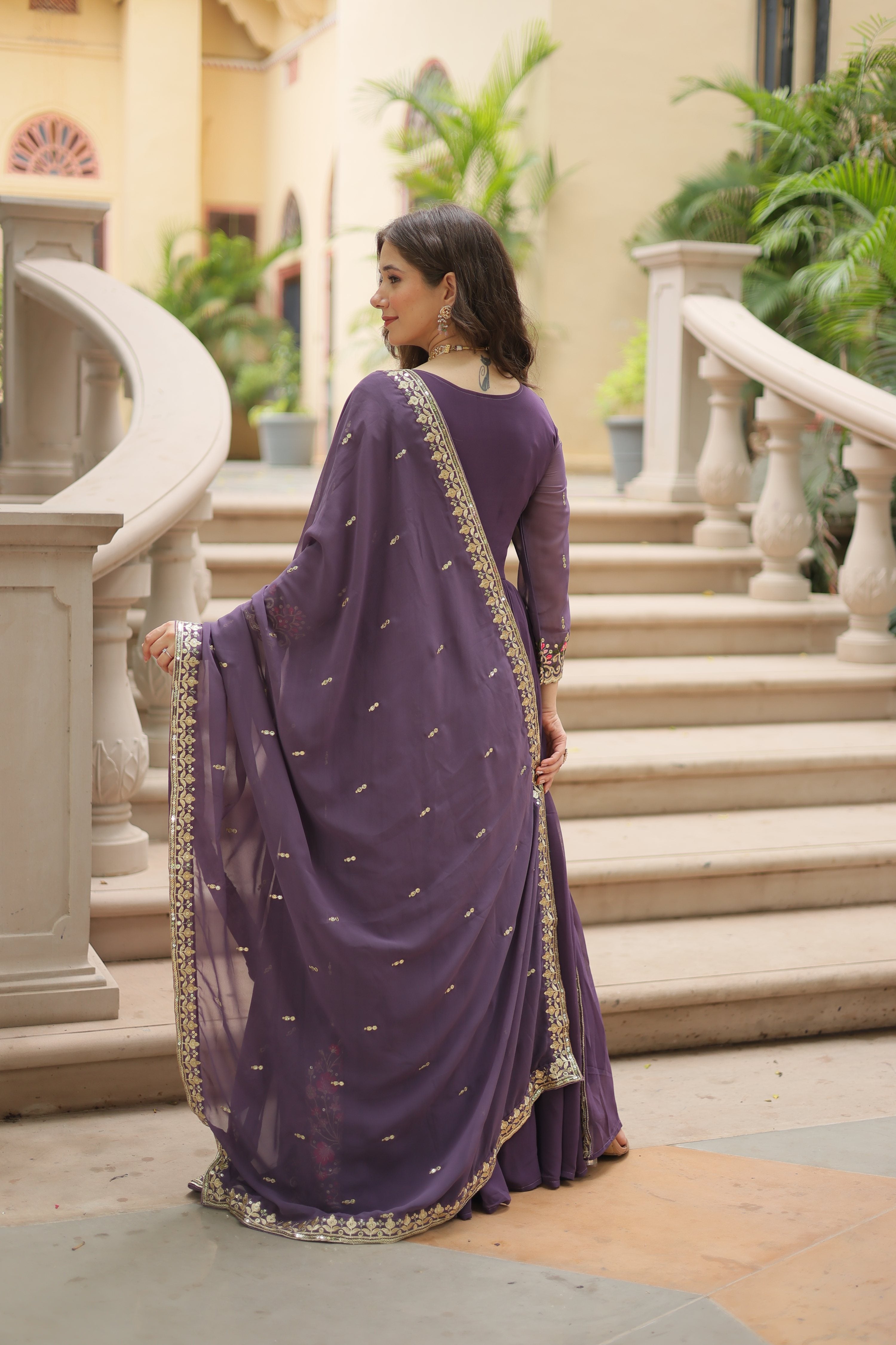 Jyoti Fashion Women's Purple Faux Georgette Rich Sequins Embroidered Anarkali Set with Dupatta - Distacart