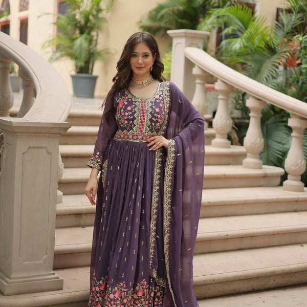 Jyoti Fashion Women's Purple Faux Georgette Rich Sequins Embroidered Anarkali Set with Dupatta - Distacart
