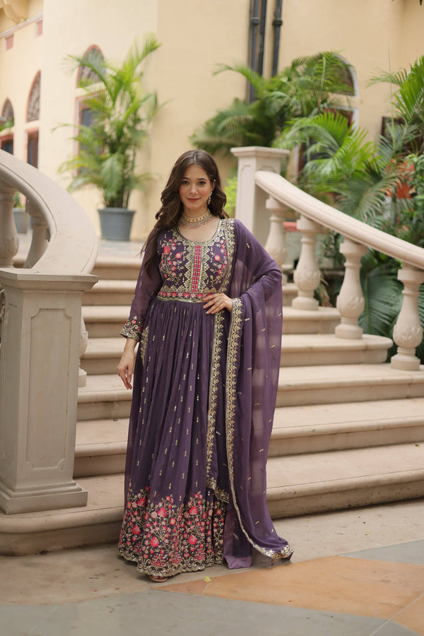 Jyoti Fashion Women's Purple Faux Georgette Rich Sequins Embroidered Anarkali Set with Dupatta - Distacart