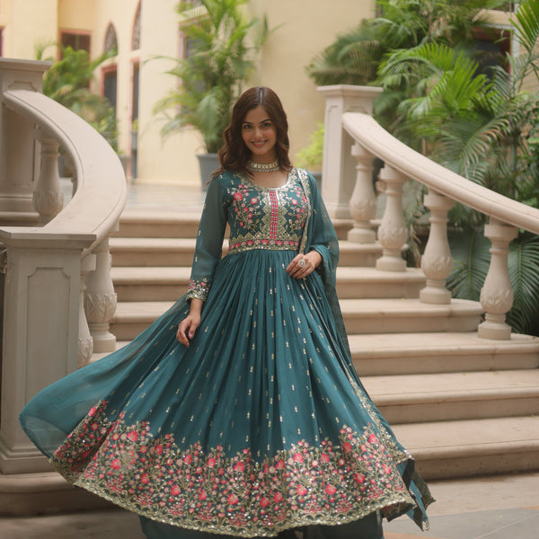 Jyoti Fashion Women's Rama Faux Georgette Rich Sequins Embroidered Anarkali Set with Dupatta - Distacart