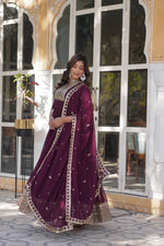 Thumbnail for Jyoti Fashion Women's Wine Faux Georgette Rich Sequins Embroidered Anarkali Set with Dupatta - Distacart