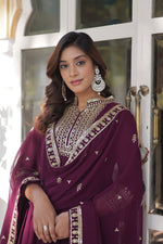 Thumbnail for Jyoti Fashion Women's Wine Faux Georgette Rich Sequins Embroidered Anarkali Set with Dupatta - Distacart