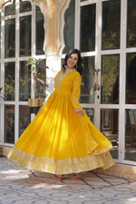 Thumbnail for Jyoti Fashion Women's Yellow Faux Georgette Rich Sequins Embroidered Anarkali Set with Dupatta - Distacart