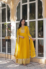 Thumbnail for Jyoti Fashion Women's Yellow Faux Georgette Rich Sequins Embroidered Anarkali Set with Dupatta - Distacart