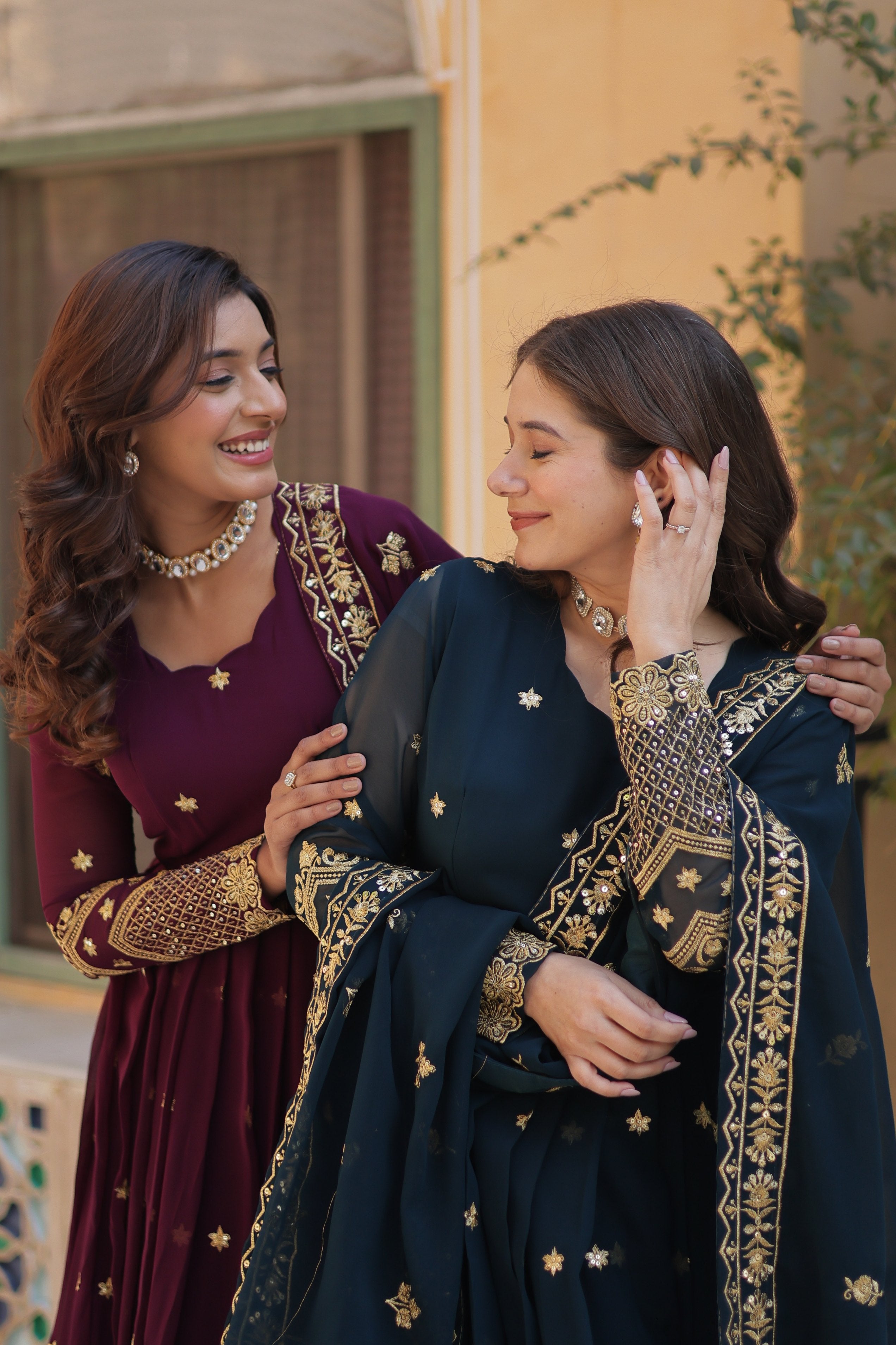Jyoti Fashion Women's Rama & Wine Faux Georgette Zari with Sequins Embroidered Combo Anarkali Set with Dupatta - Distacart
