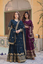 Thumbnail for Jyoti Fashion Women's Rama & Wine Faux Georgette Zari with Sequins Embroidered Combo Anarkali Set with Dupatta - Distacart