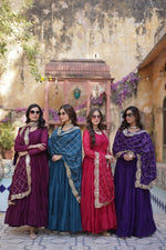 Thumbnail for Jyoti Fashion Women's Wine, Rama, Pink & Jamuni Star Georgette Rich Sequins Embroidered Combo Anarkali Set with Dupatta - Distacart