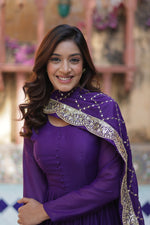 Thumbnail for Jyoti Fashion Women's Jamuni Star Georgette Rich Sequins Embroidered Anarkali Set with Dupatta - Distacart