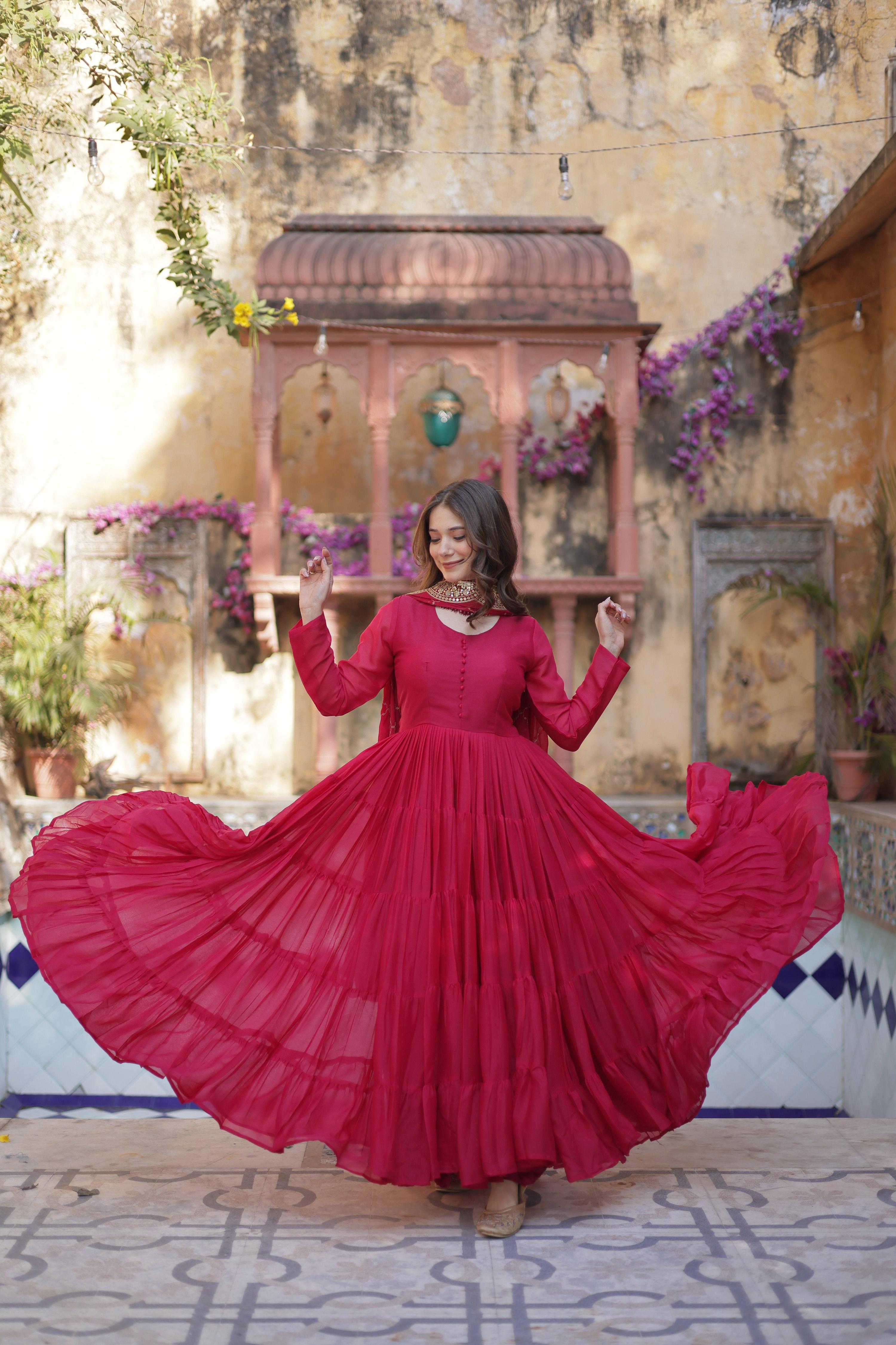 Jyoti Fashion Women's Pink Star Georgette Rich Sequins Embroidered Anarkali Set with Dupatta - Distacart